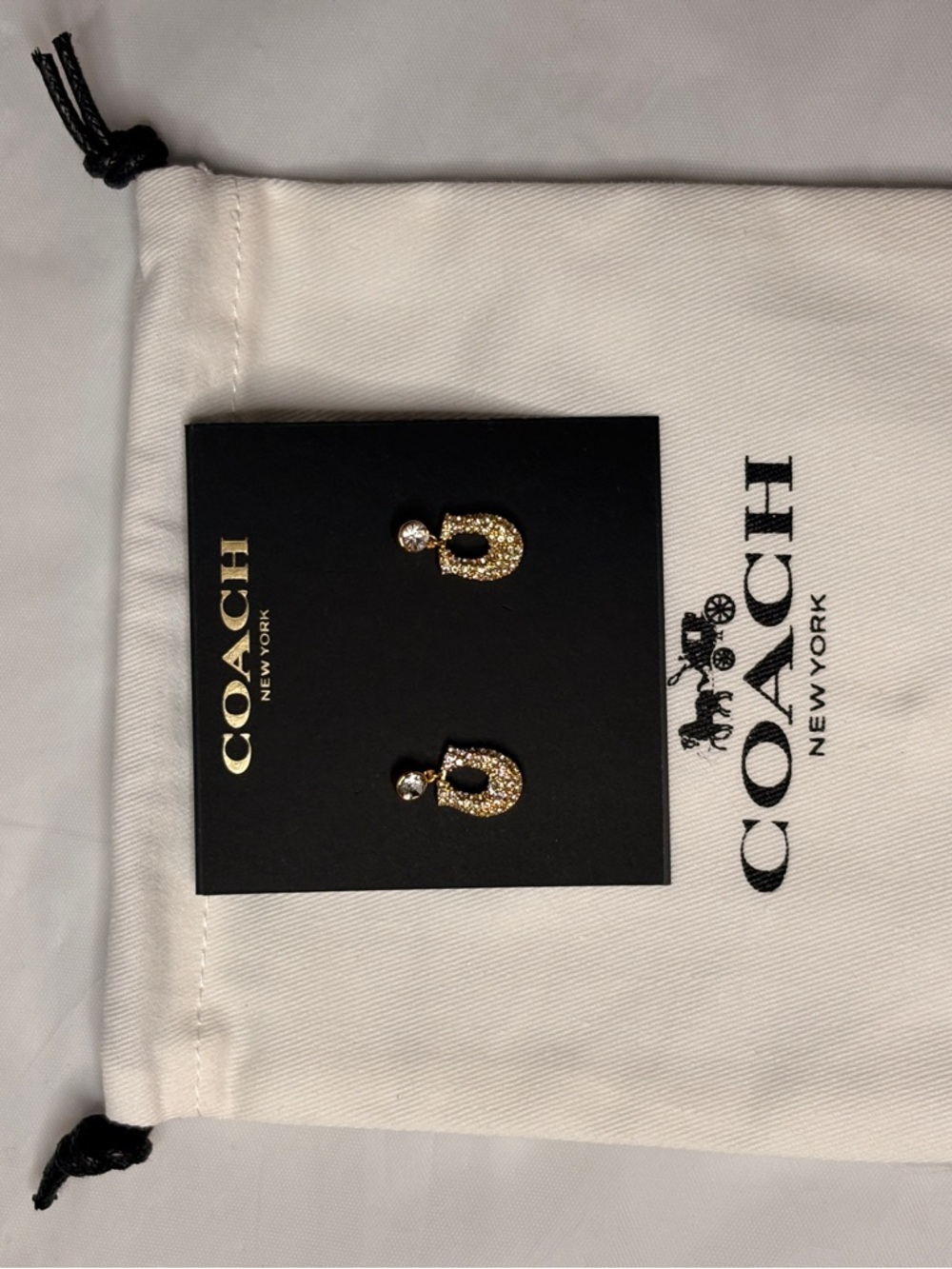 Coach Gold Crystal Mini Horseshoe Stud Earrings